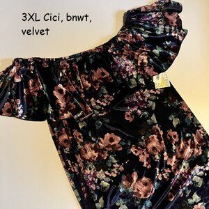 3XL Lularoe Cici ruffled dress, blue with flowers, velvet